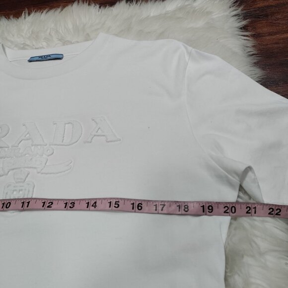 Prada Milano White Logo Embroidered Short Sleeve Designer Luxury Women's Size XL - Picture 11 of 14
